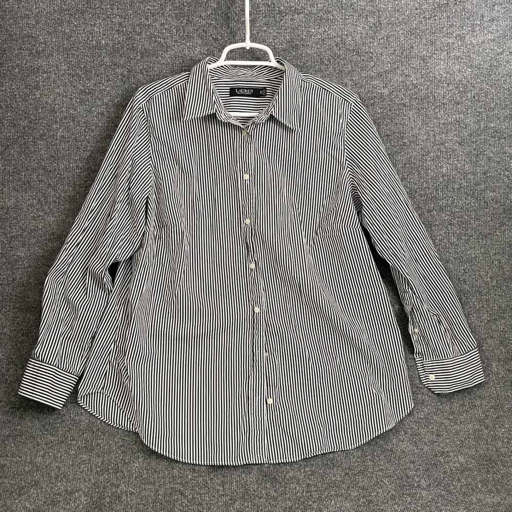 Lauren Ralph Lauren Button Down Blouse Womens 1X Striped Non Iron Long Sleeve